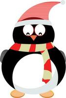 Cute little penguin wearing santa hat and scarf. vector