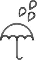 Rain dropping on umbrella in black line art. vector