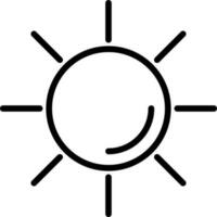 Flat style sun with rays in black line art. vector