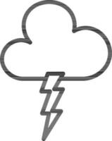 Cloud with lighting bolt in black line art. vector