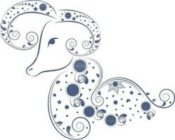 Blue color of floral design of aries in zodiac signs. vector