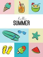 Hello summer with object element decoration background. vector