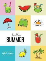 Hello summer with object element decoration background. vector