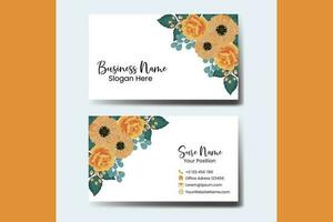 Business Card Template Orange Rose Flower Watercolor vector