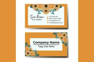 Business Card Template Orange Rose Flower Watercolor vector