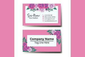 Business Card Template Rose with Anemone Flower Watercolor vector