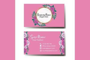 Business Card Template Rose with Anemone Flower Watercolor vector