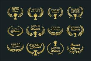 Award Winner emblem collection of gold laurel wreath on black background vector