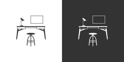 Computer table and chair icon. Workplace, office, home. Vector interior icon