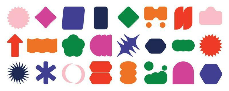 Set of abstract retro geometric shapes vector. Collection of contemporary figure, sparkle, arrow in 70s groovy style. Bauhaus Memphis design element perfect for banner, prints, stickers, decor.