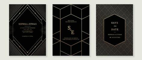 Luxury wedding invitation card background vector. Golden elegant geometric shape, gold lines on dark background. Premium design illustration for wedding and vip cover template, banner, poster. vector