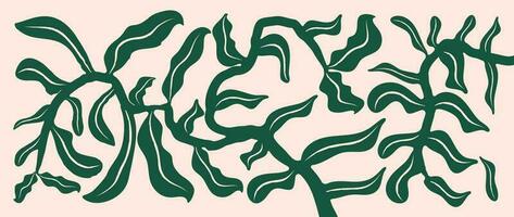 resumen botánico Arte antecedentes vector. natural mano dibujado modelo diseño con verde hojas, sucursales. sencillo contemporáneo estilo ilustrado diseño para tela, imprimir, cubrir, bandera, fondo de pantalla. vector