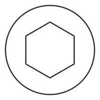 Rubber gasket puck under hexagon in circle contour outline line icon black color vector illustration image thin flat style