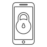 Smartphone lock personal data security cyber access concept phone locked cellphone padlock use contour outline line icon black color vector illustration image thin flat style