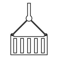 Port container on cable pulley freight export import shipping logistic commerce concept contour outline line icon black color vector illustration image thin flat style