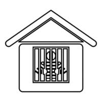 Prisoner in prison building contour outline line icon black color vector illustration image thin flat style