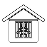 Prisoner in prison building contour outline line icon black color vector illustration image thin flat style