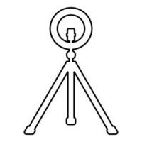 Led ring lamp on tripod with smartphone for phone studio photo light podcast concept equipment for streaming video contour outline line icon black color vector illustration image thin flat style