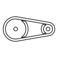 Belt transmission mechanism with two pulleys drive part automobile tension rollers engine spare auto repair wheels with rubber tape V-belt Automotive concept contour outline line icon black color vector