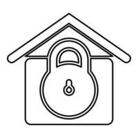 Lock house home protection with locked padlock concept safety defense security contour outline line icon black color vector illustration image thin flat style