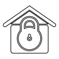 Lock house home protection with locked padlock concept safety defense security contour outline line icon black color vector illustration image thin flat style