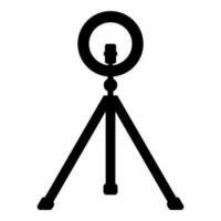 Led ring lamp on tripod with smartphone for phone studio photo light podcast concept equipment for streaming video icon black color vector illustration image flat style