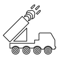 Multiple launch volley reactive rocket system fire shoots missiles contour outline line icon black color vector illustration image thin flat style