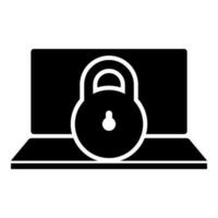 Laptop lock personal data security cyber access concept locked padlock use icon black color vector illustration image flat style