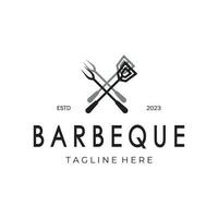 Smoke and BBQ Barbecue Vintage hot grill, with crossed flames and spatula. Logo for restaurant, badge, cafe and bar.vector vector