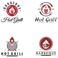 Simple Barbecue Vintage hot grill, with crossed flames and spatula. Logo for restaurant, badge, cafe and bar.vector vector