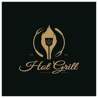 Simple Barbecue Vintage hot grill, with crossed flames and spatula. Logo for restaurant, badge, cafe and bar.vector vector