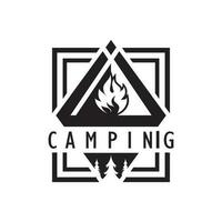 vintage and retro tent logo, camping. With tent, tree and bonfire sign. adventurers, scouts, climbers, camping equipment center vector