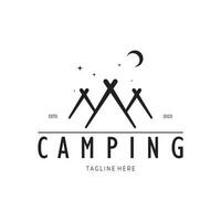 vintage and retro tent logo, camping. With tent, tree and bonfire sign. adventurers, scouts, climbers, camping equipment center vector