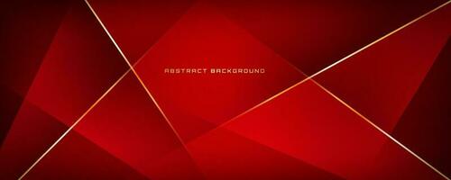 3D red luxury abstract background overlap layer on dark space with golden polygonal lines decoration. Modern graphic design element cutout style concept for banner, flyer, card, or brochure cover vector