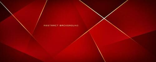 3D red luxury abstract background overlap layer on dark space with golden polygonal lines decoration. Modern graphic design element cutout style concept for banner, flyer, card, or brochure cover vector