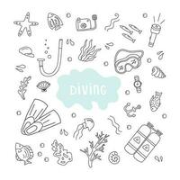 Vector set of diving in doodle style