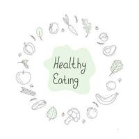 Vector illustration set of healthy food in doodle style.