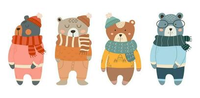 set of bear, teddy in scandinavian style isolated vector