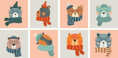 bears, teddy in scarf. scandinavian style. isolated vector. set of bears vector