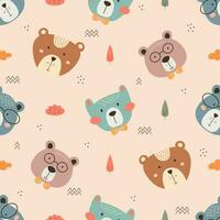 Seamless pattern with cute bear. bears, teddy, bear, trees and dots in scandinavian style isolated vector. vector