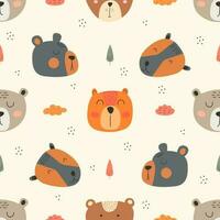 Seamless pattern with cute bear. bears, teddy, bear, trees and dots in scandinavian style isolated vector. vector