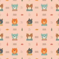 Seamless pattern with cute bear. bears, teddy, bear, trees and dots in scandinavian style isolated vector. vector