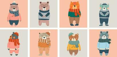 set of bear, teddy in scandinavian style isolated vector