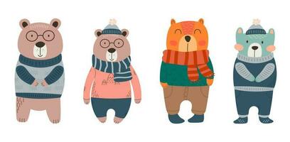 set of bear, teddy in scandinavian style isolated vector