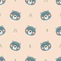 Seamless pattern with cute bear. bears, teddy, bear, trees and dots in scandinavian style isolated vector. vector