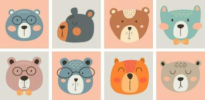 bears, teddy in scandinavian style isolated vector. set of bears vector