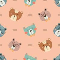 Seamless pattern with cute bear. bears, teddy, bear, trees and dots in scandinavian style isolated vector. vector