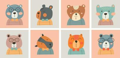 bears, teddy in scandinavian style isolated vector. set of bears vector