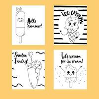 Kawaii outline poster ice cream hand drawn summer card collection template vector