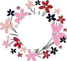 Round Creative vibrant floral frame, bright frame with wildflowers in juicy colors. vector